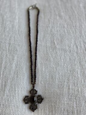 Vintage-Inspired Brown Bead Necklace with Cross Pendant